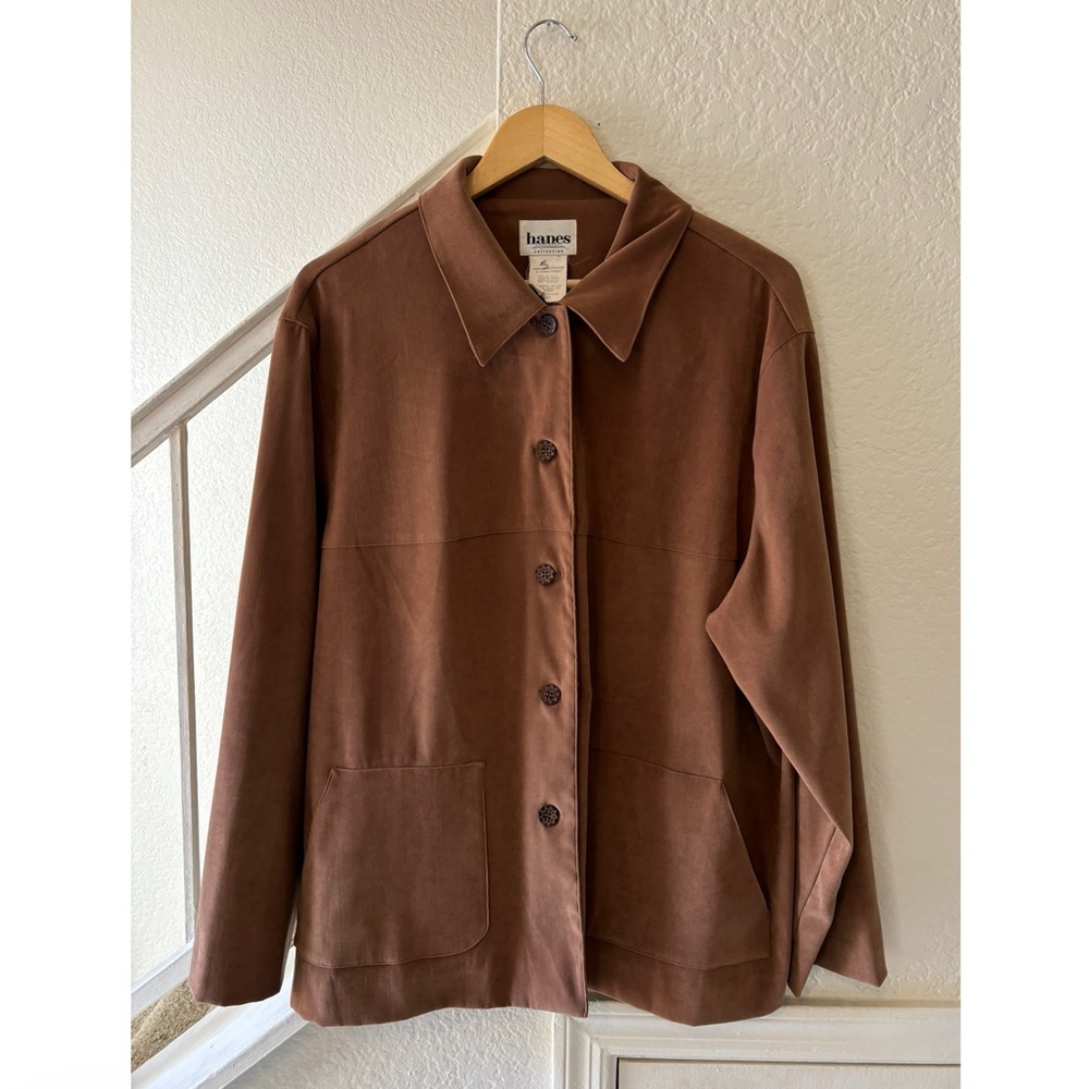 Vintage Hanes Signature Collection Women’s Button Up 2XL Top Suede Brown Western